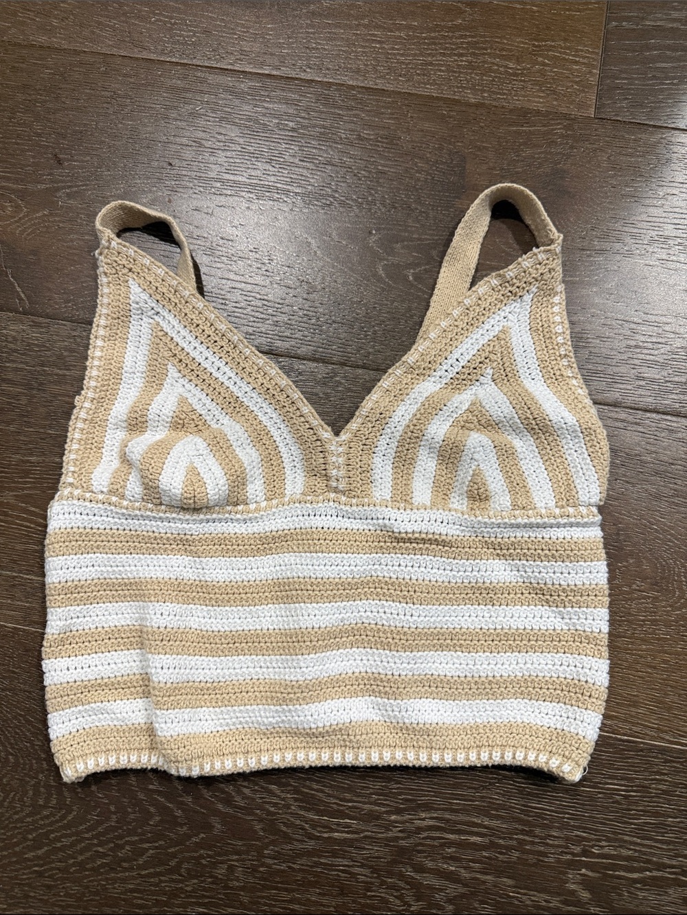 Willow & Wind Crochet Stripe Bralette in Beige & White
